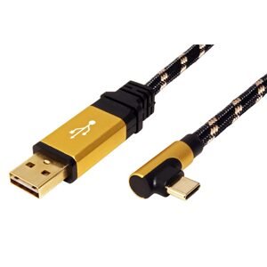 Kabel USB 2.0 kabel, oboustranný USB A(M) - USB C(M) lomený (90°) 0,8m