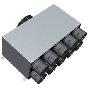 Distribuční box DN160, 10 vyústků DN90, přímý, pro rozvody vzduchu, pozinkovaná ocel/PP