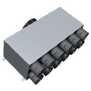 Distribuční box DN160, 12 vyústků DN75, přímý, pro rozvody vzduchu, pozinkovaná ocel/PP