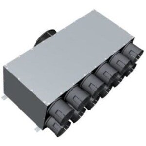 Distribuční box DN160, 12 vyústků DN90, přímý, pro rozvody vzduchu, pozinkovaná ocel/PP