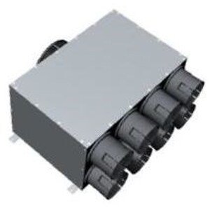 Distribuční box DN160, 8 vyústků DN75, přímý, pro rozvody vzduchu, pozinkovaná ocel/PP