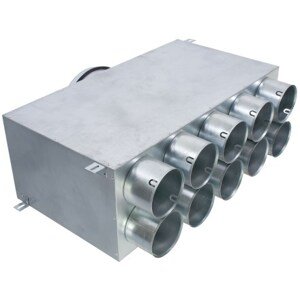Rozdělovací box 10x90mm, přímý, dvouřadý, vstup pr. 160 mm, 10x tlumící vývod, pro rozvody vzduchu, pozinkovaná ocel