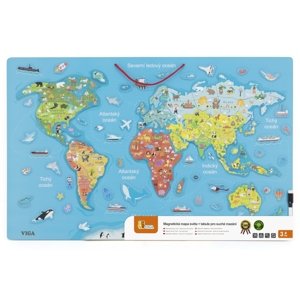 Interaktivní dřevěná mapa světa s tabulí v českém jazyce