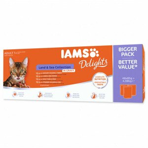 Kapsička IAMS Delights Adult mořské a suchozemské maso v omáčce multipack 4080g (48x85g)