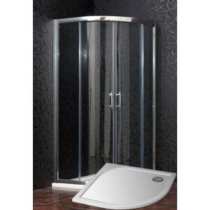Sprchový kout čtvrtkruhový BRILIANT 80 x 80 x 198 cm čiré sklo s vaničkou z litého mramoru STONE
