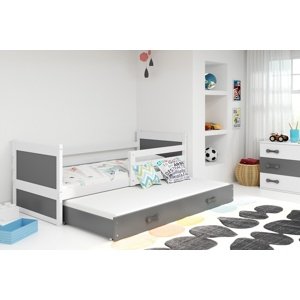 Dětská postel s přistýlkou RICO 2 80x190 cm, bílá/grafitová (Volba matrace: Pěnová matrace)