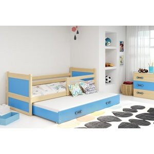 Dětská postel s přistýlkou RICO 2 80x190 cm, borovice/modrá (Volba matrace: Pěnová matrace)
