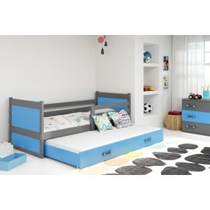 Dětská postel s přistýlkou RICO 2 90x200 cm, grafitová/modrá (Volba matrace: Pěnová matrace)