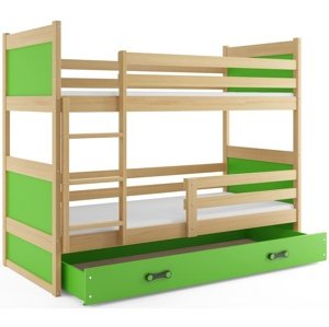 Patrová postel RICO 80x190 cm, borovice/zelená (Volba matrace: Pěnová matrace)
