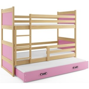 Patrová postel s přistýlkou RICO 3 80x190 cm, borovice/růžová (Volba matrace: Pěnová matrace)