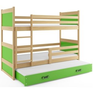 Patrová postel s přistýlkou RICO 3 90x200 cm, borovice/zelená (Volba matrace: Pěnová matrace)
