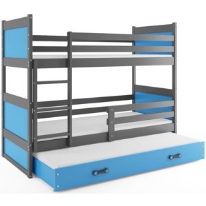 Patrová postel s přistýlkou RICO 3 80x160 cm, grafitová/modrá (Volba matrace: Pěnová matrace)