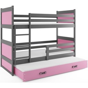 Patrová postel s přistýlkou RICO 3 90x200 cm, grafitová/růžová (Volba matrace: Pěnová matrace)