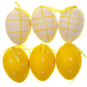 Vajíčko žluté plastové 6 cm, dekorační na zavěšení, cena za sadu 6 kusů VEL5025