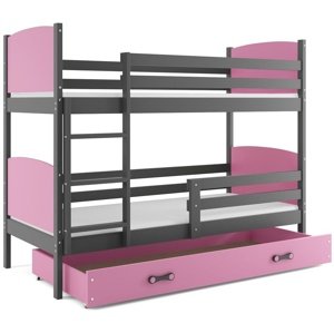 Patrová postel TAMI 80x160 cm, grafitová/růžová - výprodej (Volba matrace: Pěnová matrace)