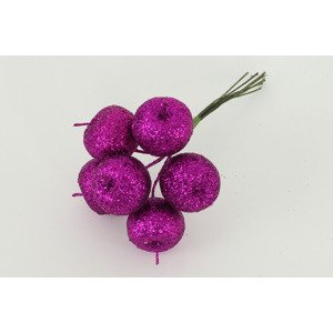 Jablíčko umělé na drátku fialové ojíněné, cena za 6 kusů PVP027 PUR