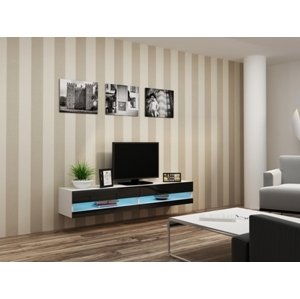 TV stolek Vigo new otevřená 180 cm, bílá / černá lesk