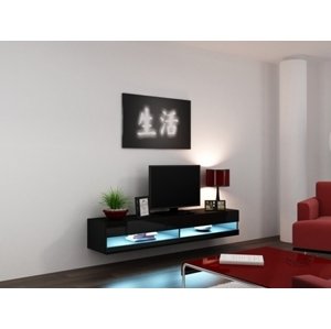 TV stolek Vigo new otevřená 180 cm, černá matná / černá lesk