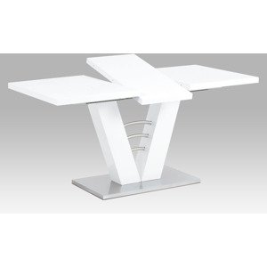 Rozkládací jídelní stůl 120+40x80 cm, bílý lesk / broušený nerez HT-510 WT