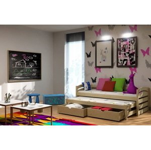 Dětská postel s výsuvnou přistýlkou DPV 012 + zásuvky, Rozměr : 200 cm x 90 cm , Povrchová úprava : Barva bílá