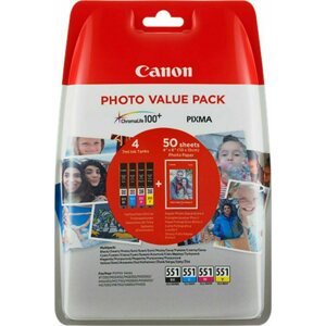 Inkoust Canon CLI-551 C/M/Y/BK Multi Pack + 50ks 10 x 15 cm Foto Papier glossy