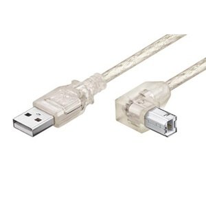 Kabel USB 2.0 A-B 0,5m, zalomený konektor B, transparentní