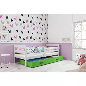 Dětská postel Eryk - 1 osoba, 90x200 s úložným prostorem – Bílá, Zelená