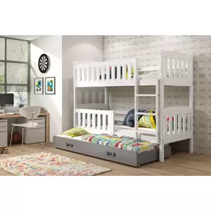 Dětská patrová postel Kubus - 3 osoby, 90x200 s výsuvnou přistýlkou – Bílá, Grafit