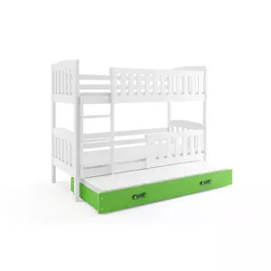 Dětská patrová postel Kubus - 3 osoby, 90x200 s výsuvnou přistýlkou – Bílá, Zelená