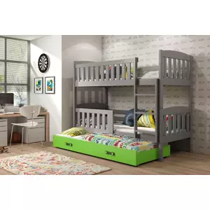 Dětská patrová postel Kubus - 3 osoby, 90x200 s výsuvnou přistýlkou – Grafitová, Zelená