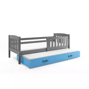 Dětská postel Kubus - 2 osoby, 80x190 s výsuvnou přístýlkou – Grafit, Modrá