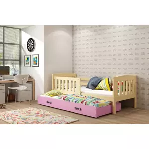 Dětská postel Kubus - 2 osoby, 80x190 s výsuvnou přístýlkou – Borovice, Růžová
