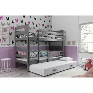 Dětská patrová postel Eryk - 3 osoby, 80x190 s výsuvnou přistýlkou – Grafitová, Bílá