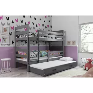Dětská patrová postel Eryk - 3 osoby, 90x200 s výsuvnou přistýlkou – Grafitová, Grafit