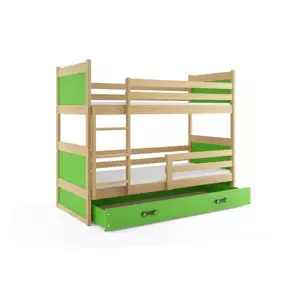 Dětská patrová postel Rico - 2 osoby, 80x190 s úložným prostorem – Borovice, Zelená