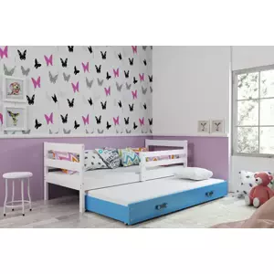 Dětská postel Eryk - 2 osoby, 80x190 s výsuvnou přistýlkou – Bílá, Modrá