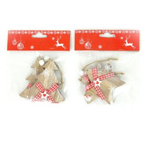 Hvězdička nebo stromeček, vánoční dřevěná dekorace na pověšení, 2 kusy v sáčku, AC7114
