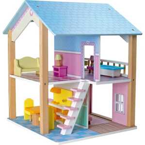 Hračka Small Foot Dřevěný domeček pro panenky modrá střecha