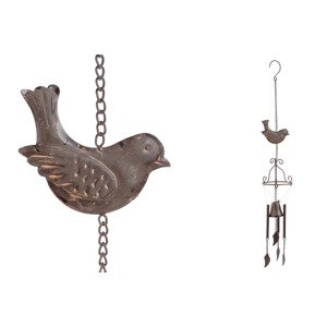 Zvonkohra s ptáčkem, kovová dekorace na zavěšení, barva hnědá UM0760
