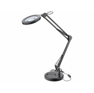 Lampa stolní s lupou, USB napájení, černá, 2400lm, 3 barvy světla, 5x zvětšení