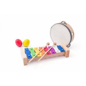 Hračka Woody Muzikální set (xylofon, tamburína/bubínek, triangl, 2 maracas vajíčka)