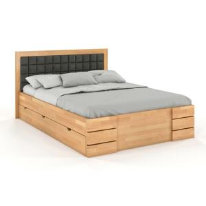Čalouněná postel Gotland High Drawers s úložným prostorem, buk (Rozměr: 200x200 cm, Barva dřeva: Přirodní, Barva látky: Casablanca 2315)