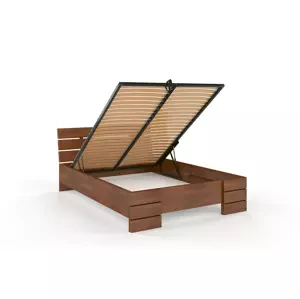 Dřevěná postel SANDEMO High BC Long s úložným prostorem, delší o 20cm, buk (Barva: Ořech, Rozměr: 200x220 cm)
