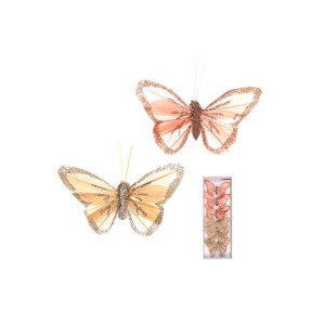Motýl s klipem, růžový a kávový s glitry, cena za 1 krabiču (6ks) MO1963