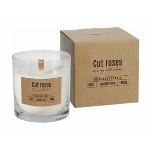 Svíčka ve skle CUT ROSES vonná dřevěný knot 190g