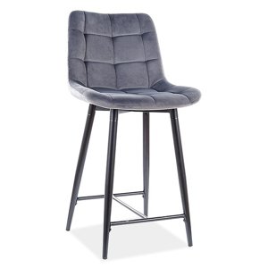 Barová čalouněná židle SIK VELVET šedá/černá