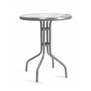 Stůl kovový se skleněnou deskou 60 cm, stříbrný
