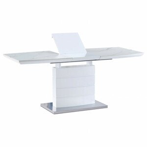 Jídelní stůl 140+40x80 cm, keramická deska bílý mramor, MDF, bílý matný lak HT-427M WT