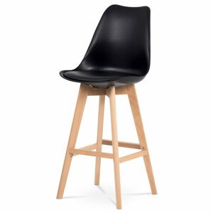 Barová židle, černý plast+ekokůže, nohy masiv buk CTB-801 BK