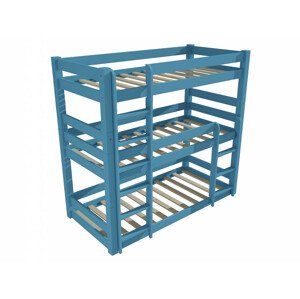 Trojlůžková patrová postel 8X8 08A (Rozměr: 90 x 190 cm, Barva dřeva: barva modrá)